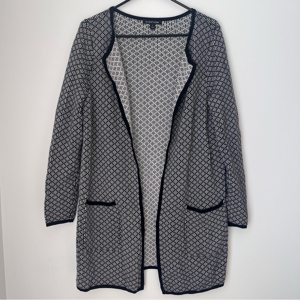 41 Hawthorne Black and White long Cardigan Sweater Size Small
